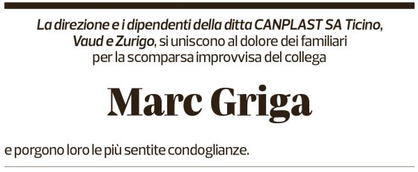 Annuncio funebre Marc Griga