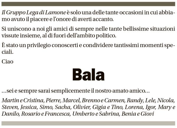 Annuncio funebre Ilario Ballerini