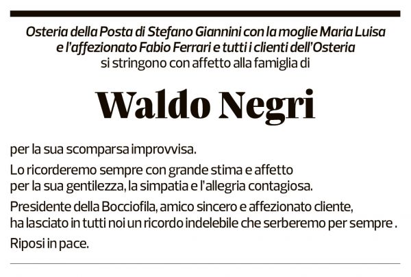 Annuncio funebre Waldo Negri
