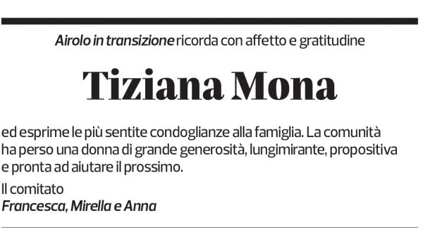 Annuncio funebre Tiziana Mona-magni