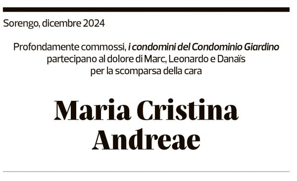 Annuncio funebre Maria Cristina Andreae