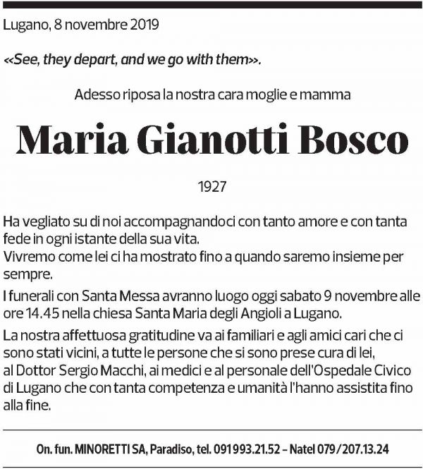 Annuncio funebre Maria Gianotti Bosco