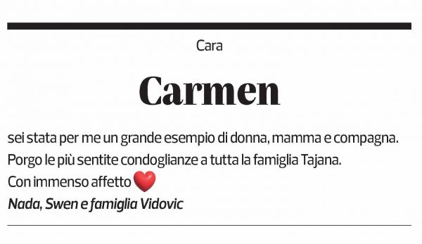 Annuncio funebre Carmen Taiana Casanova