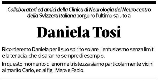 Annuncio funebre Daniela Tosi-imperatori
