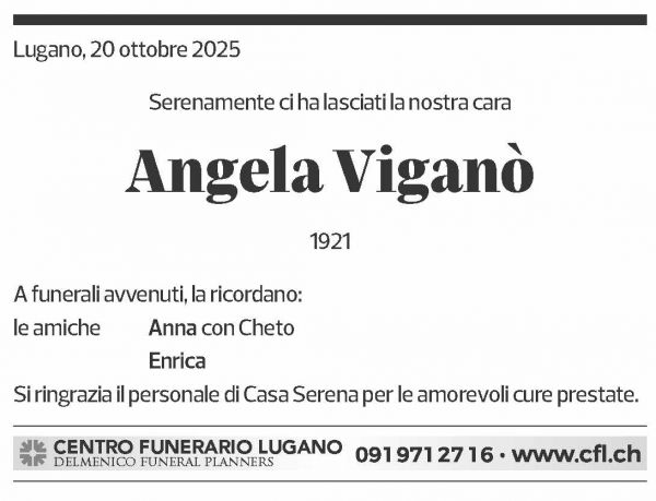 Annuncio funebre Angela Viganò