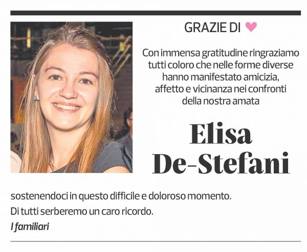 Annuncio funebre Elisa De-stefani