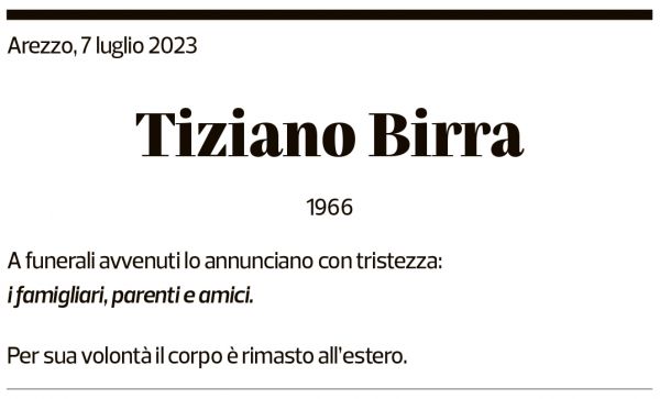 Annuncio funebre Tiziano Birra