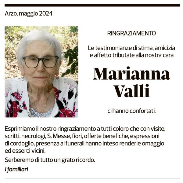 Annuncio funebre Marianna Valli