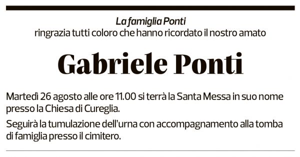 Annuncio funebre Gabriele Ponti