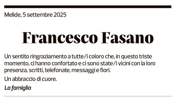 Annuncio funebre Francesco Fasano