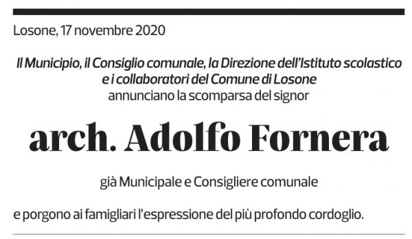 Annuncio funebre Adolfo Fornera