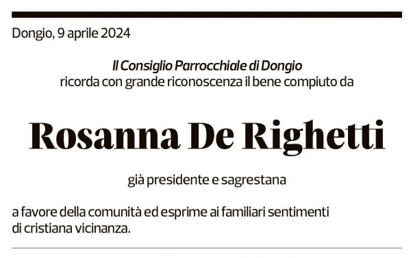 Annuncio funebre Rosanna De Righetti