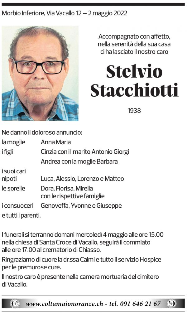 Annuncio funebre Stelvio Stacchiotti