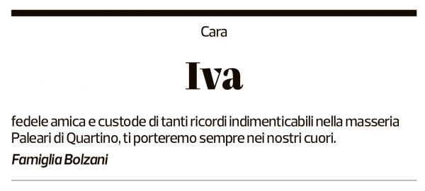 Annuncio funebre Iva Invernizzi