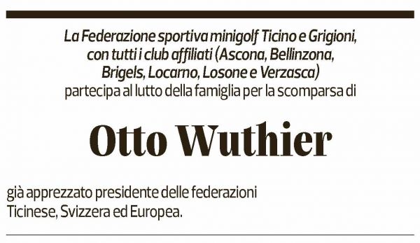 Annuncio funebre Otto Wuthier