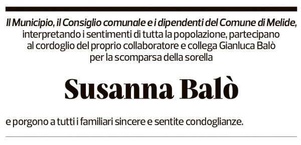 Annuncio funebre Susanna Balò