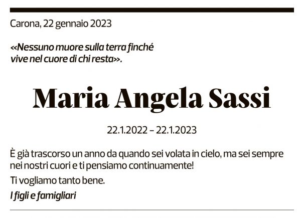 Annuncio funebre Maria Angela Sassi