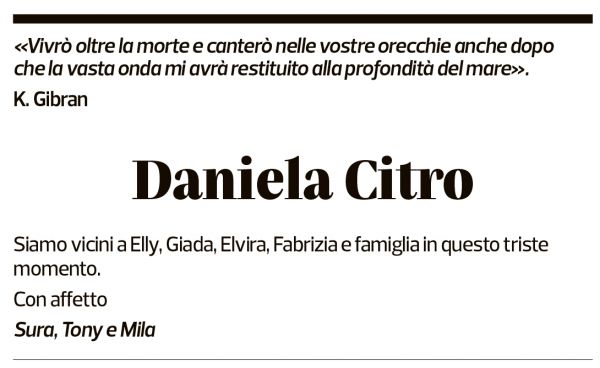 Annuncio funebre Daniela Citro