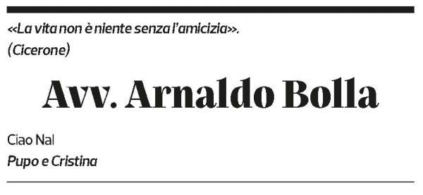 Annuncio funebre Arnaldo Bolla