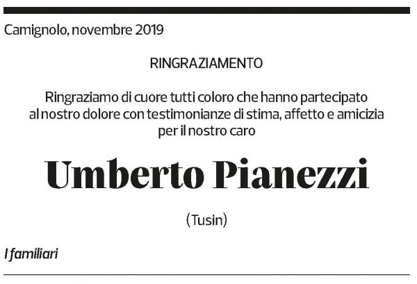 Annuncio funebre Umberto Pianezzi