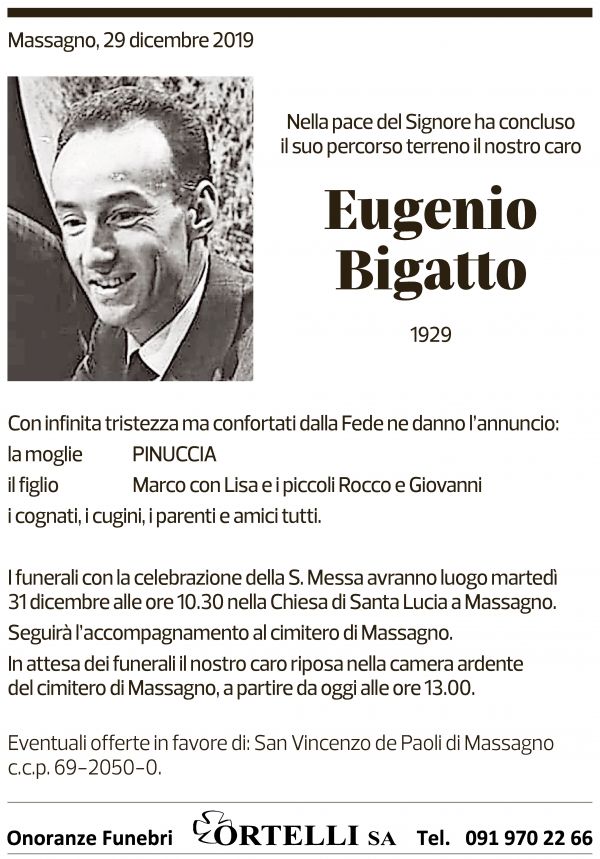 Annuncio funebre Eugenio Bigatto