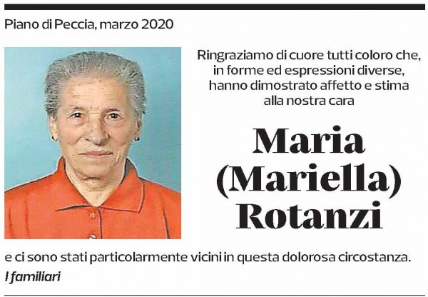 Annuncio funebre Maria Rotanzi