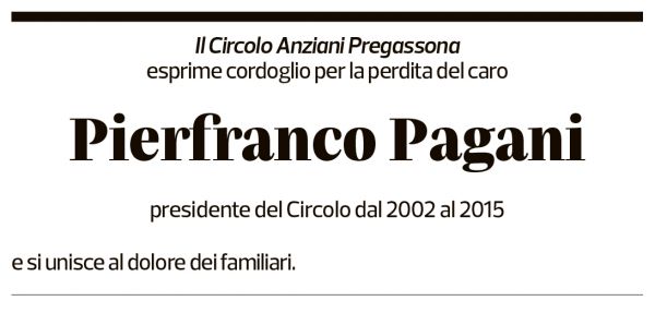 Annuncio funebre Pierfranco Pagani