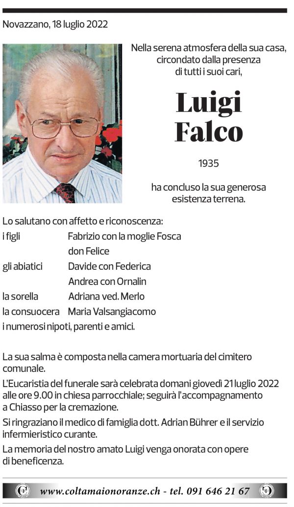 Annuncio funebre Luigi Falco