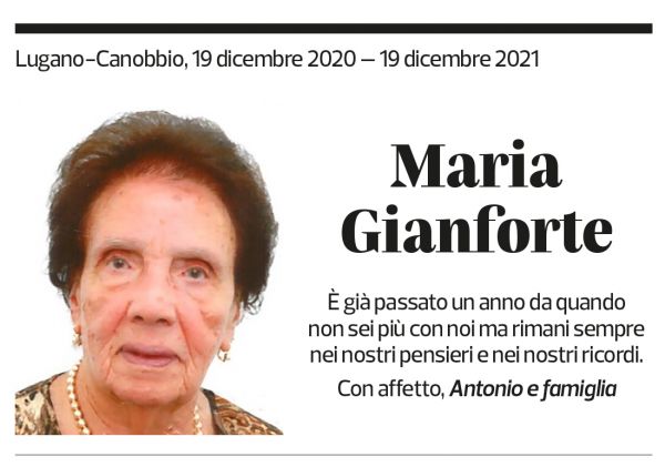 Annuncio funebre Maria Gianforte