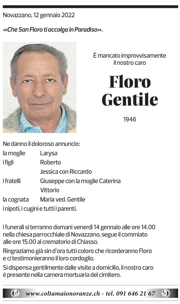 Annuncio funebre Floro Gentile