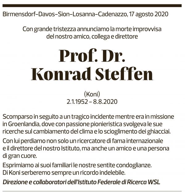 Annuncio funebre Konrad Steffen
