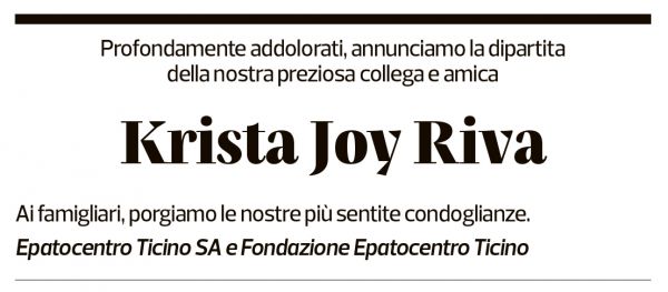 Annuncio funebre Krista Joy Riva