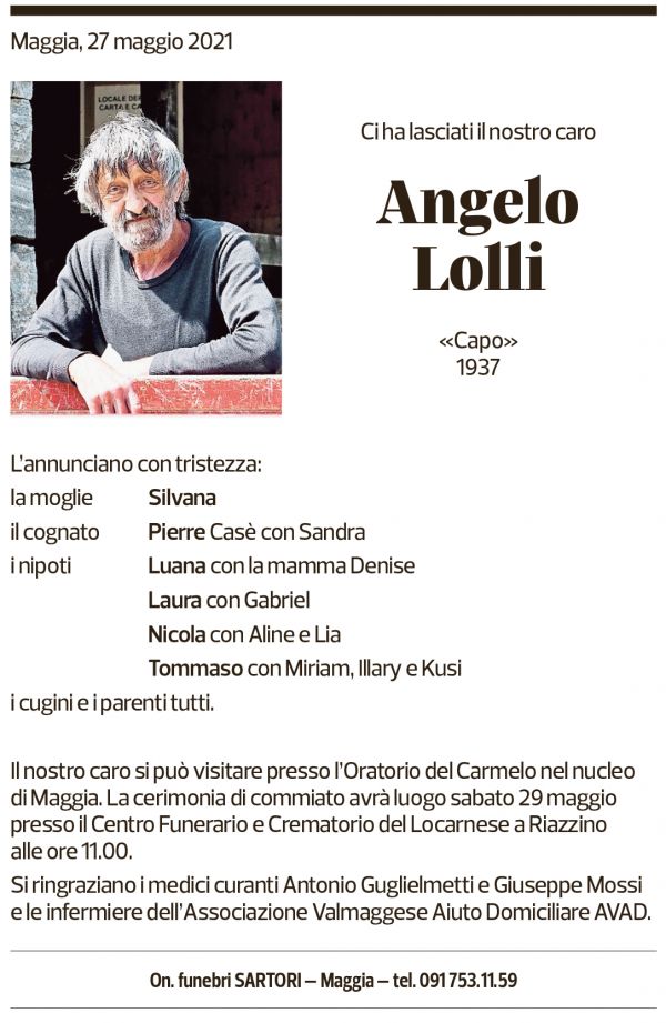 Annuncio funebre Angelo Lotti