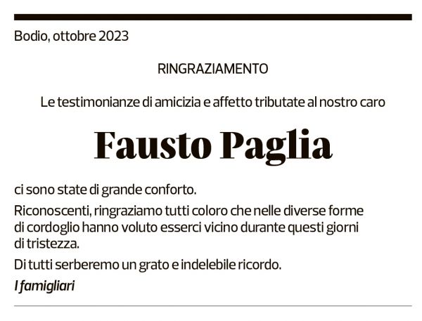 Annuncio funebre Fausto Paglia