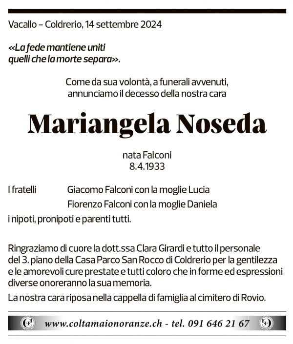 Annuncio funebre Mariangela Noseda