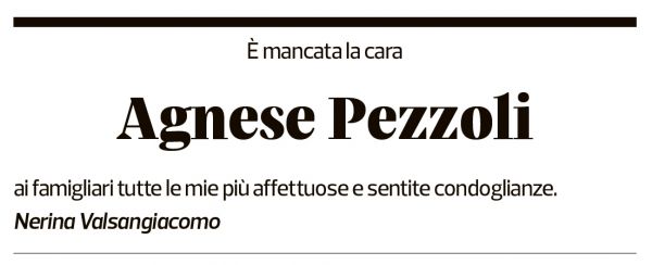 Annuncio funebre Agnese Pezzoli