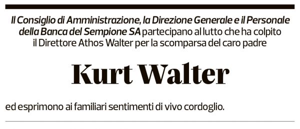 Annuncio funebre Kurt Walter