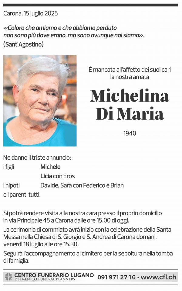 Annuncio funebre Michelina Di Maria