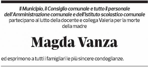 Annuncio funebre Magda Vanza