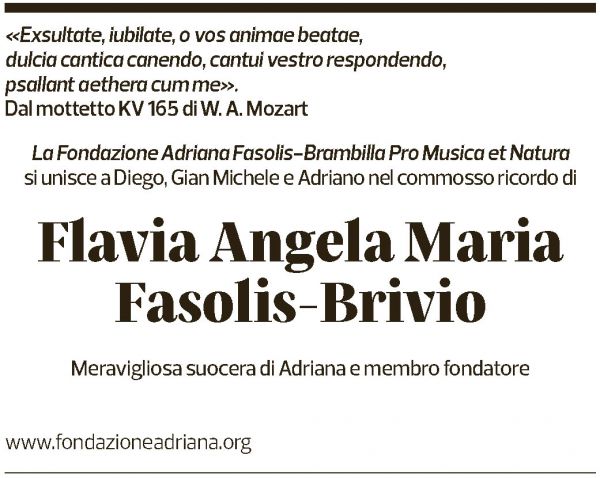 Annuncio funebre Flavia Fasolis-brivio