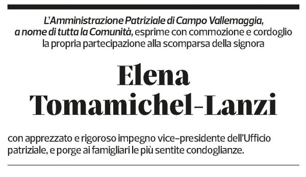 Annuncio funebre Elena Tomamichel-lanzi