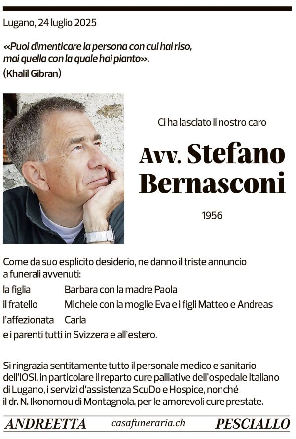 Annuncio funebre Stefano Bernasconi