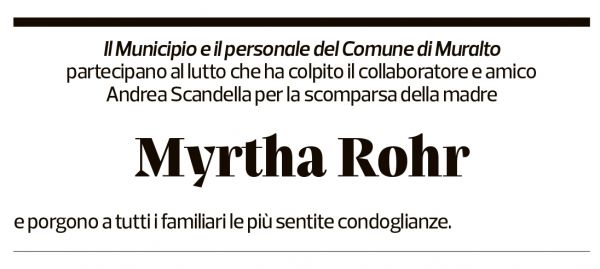 Annuncio funebre Myrtha Rohr