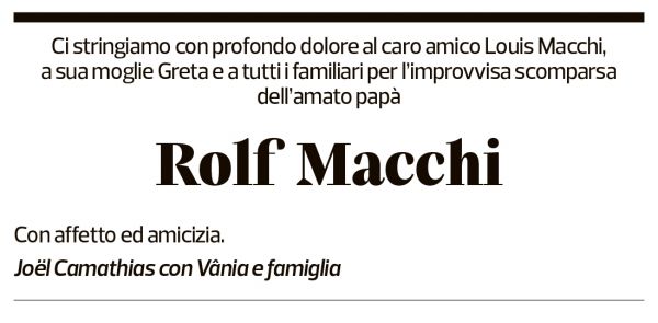 Annuncio funebre Rolf Macchi