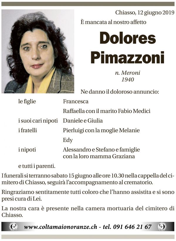 Annuncio funebre Dolores Pimazzoni