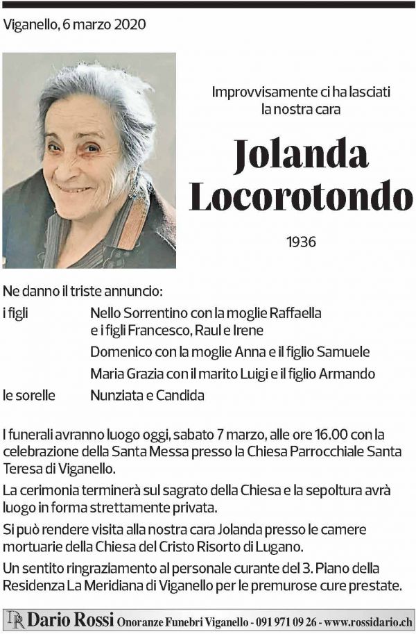 Annuncio funebre Jolanda Locorotondo