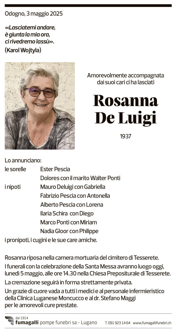 Annuncio funebre Rosanna De Luigi