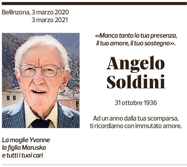 Annuncio funebre Angelo Soldini