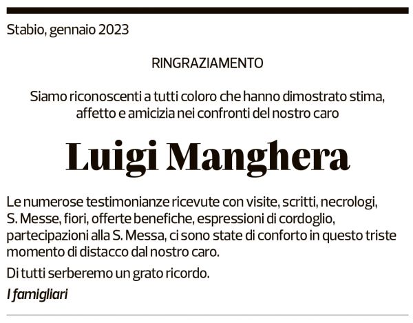 Annuncio funebre Luigi Manghera