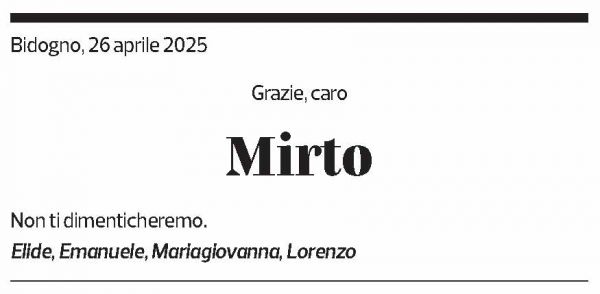 Annuncio funebre Mirto Mignani